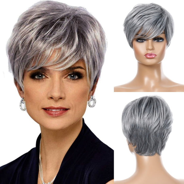 Synthetic Hair Silver Grey Wigs