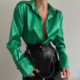 Elegant Satin Long Sleeve Blouses