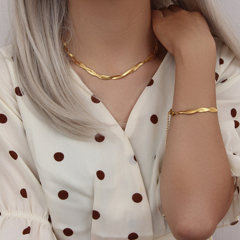 Herringbone Chain Necklace Bracelets Set