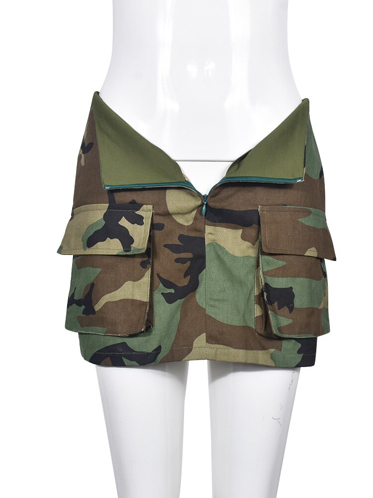 Camouflage Print Pockets Mini Skirts