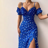 Sexy Sling Ruffle Strapless Slit Party Dress