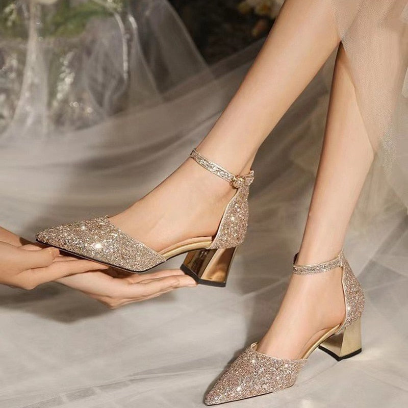 Gold Silver Sequins High Heels