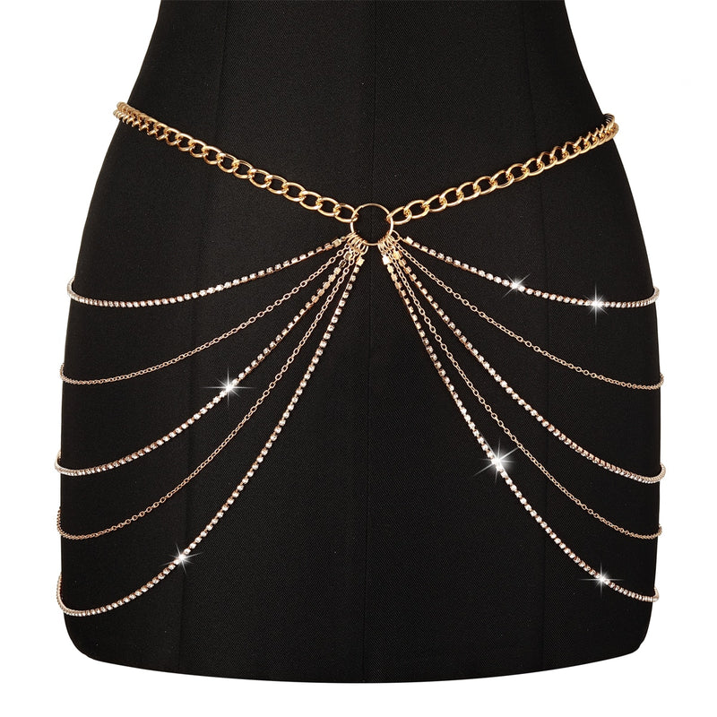 Layered Rhinestone  Belly Body Chain