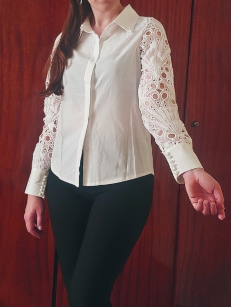 Hollow Out Button Elegant Blouse