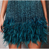 New Sexy Tassel Sequins Feather Mini Dress Women