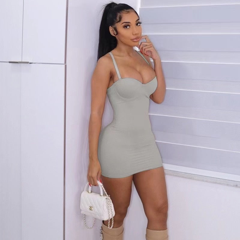 Sexy Solid Strap Mini Dress