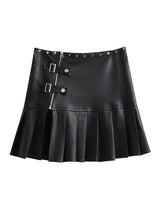 Rivet Hem Buckle High Waist Mini Skirt