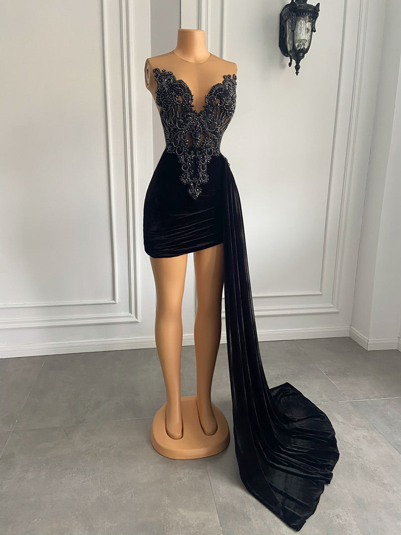 Gowns Black Velvet Short Dresses