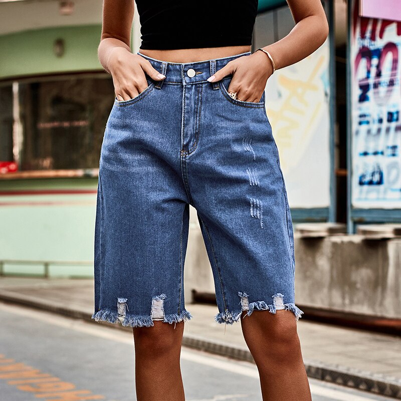 Retro Fashion Street Ripped Cropped Pant