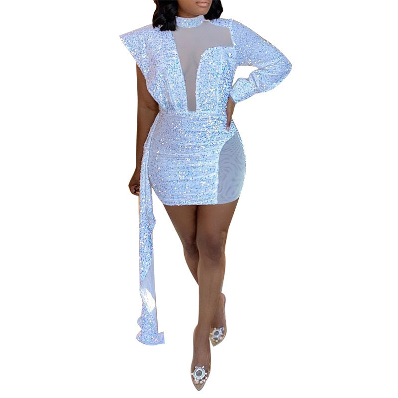 Women Sequin Mini White Dress