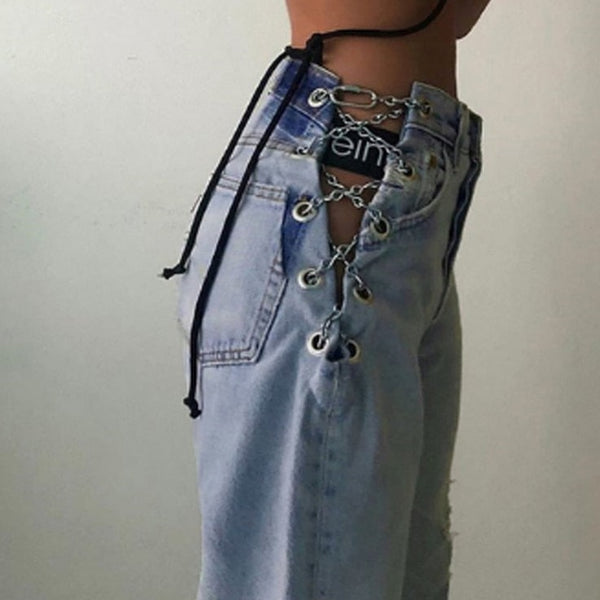 women's fashion femme chain jeans