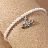 Crystal Pearl Saturn Chain Anklet