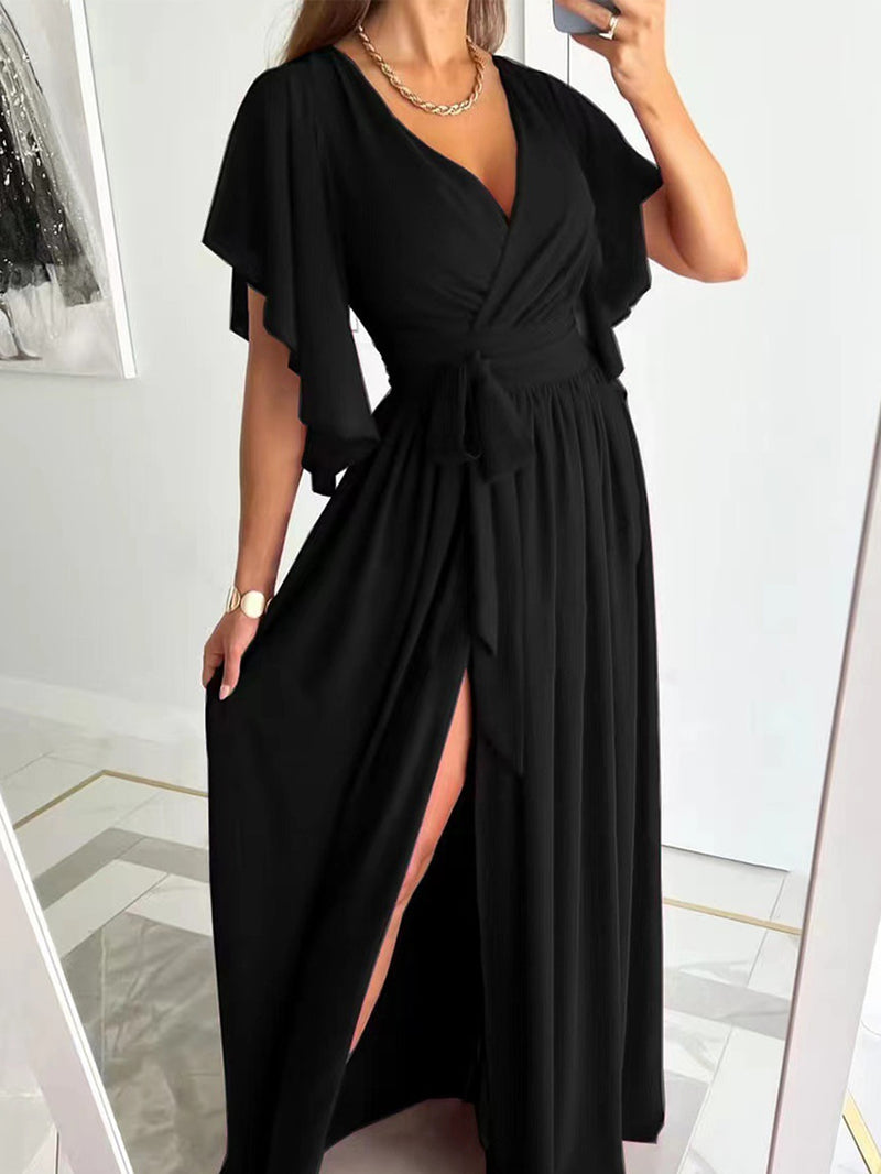 Plus Size V-neck Short Sleeve Long Casual Dress