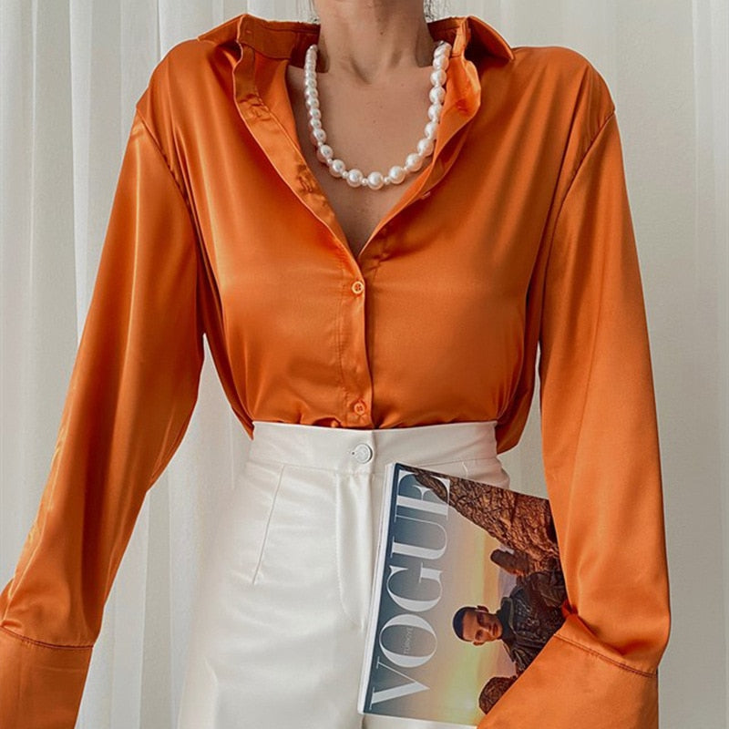 Spring Solid Long Sleeve Blouses