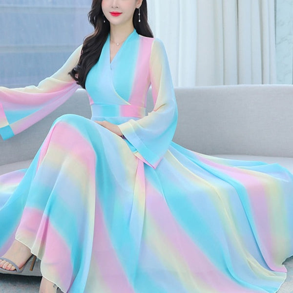 Elegant Chiffon Beach Casual Long Sleeve Dresses