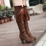 Lace Up Knee-high Boot Female Shoes