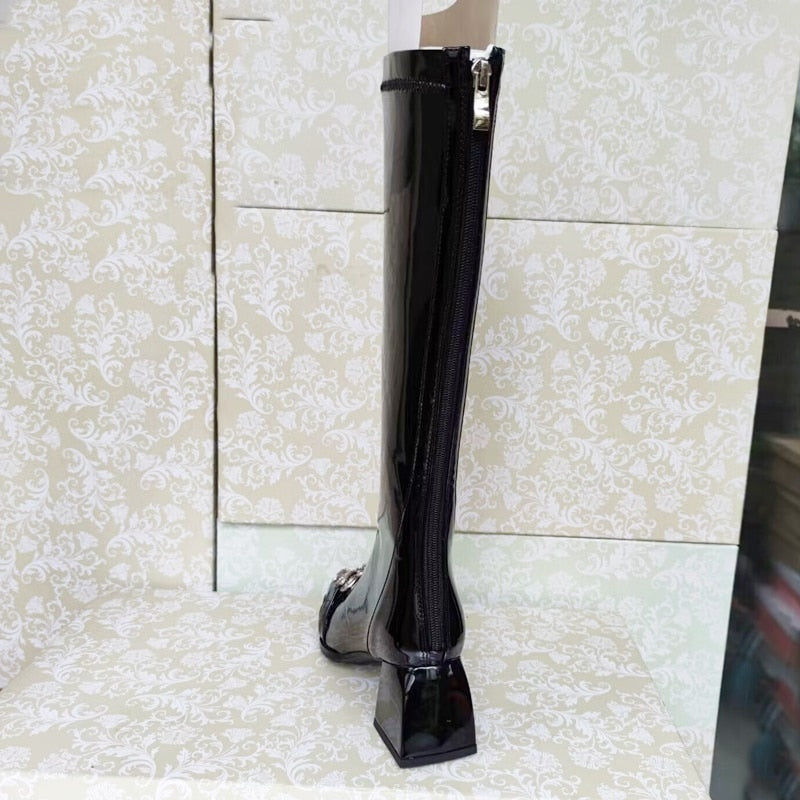 Leather knee high boots for women