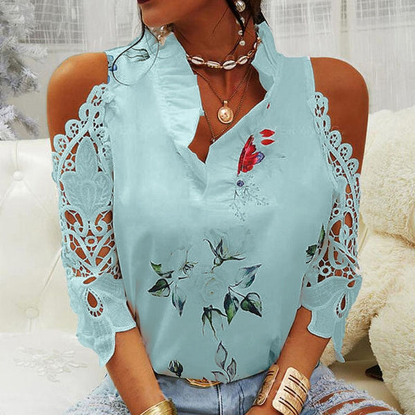 Hollow Out Printed Women Blouses