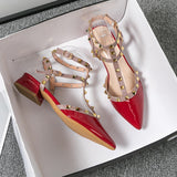 pointed rivet red casual shoes