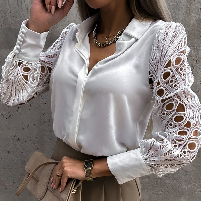 Hollow Out Button Elegant Blouse