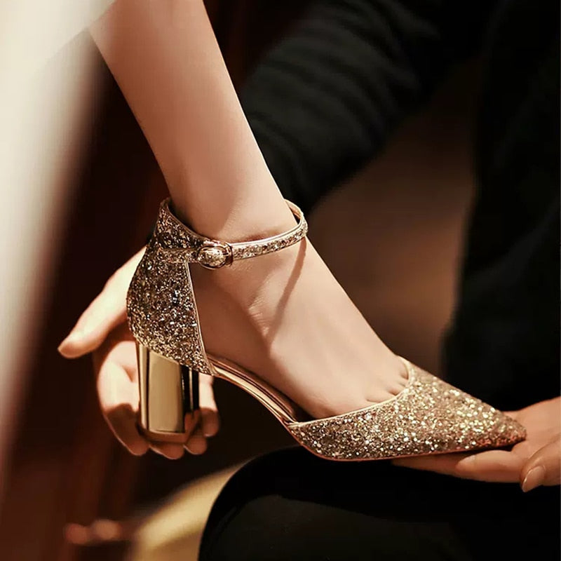 Gold Silver Sequins High Heels