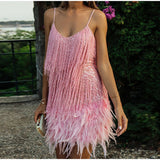 New Sexy Tassel Sequins Feather Mini Dress Women