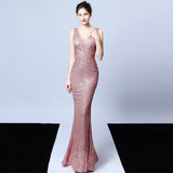 Elegant V Neck Sequin Evening Dress