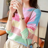 Rainbow Striped Round Neck Knitwear