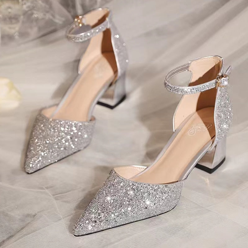 Gold Silver Sequins High Heels