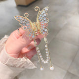 Female Butterfly Pearl Tassel Hair Claw