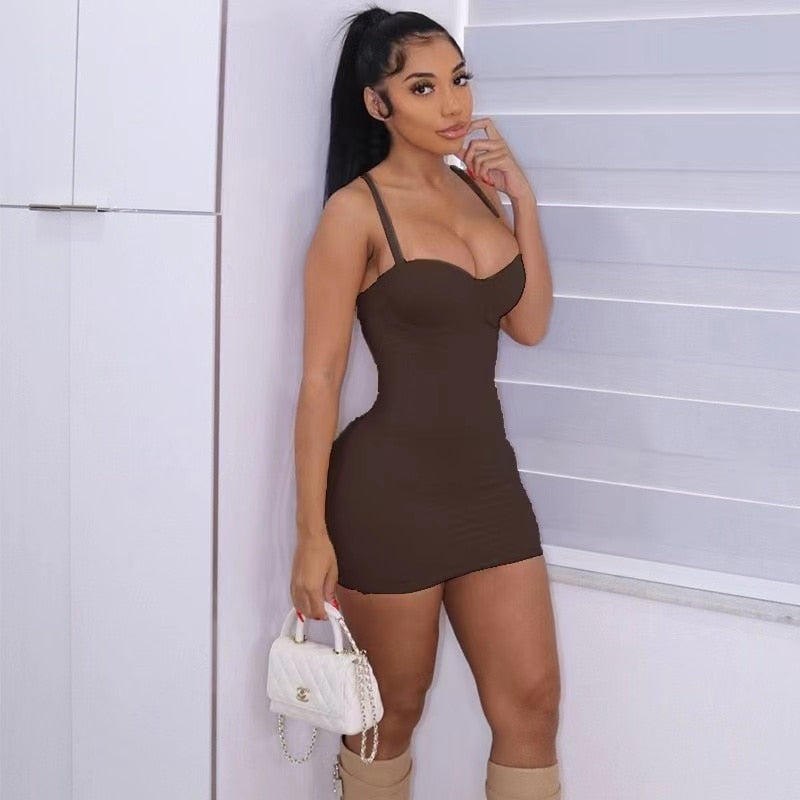 Sexy Solid Strap Mini Dress