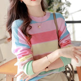 Rainbow Striped Round Neck Knitwear