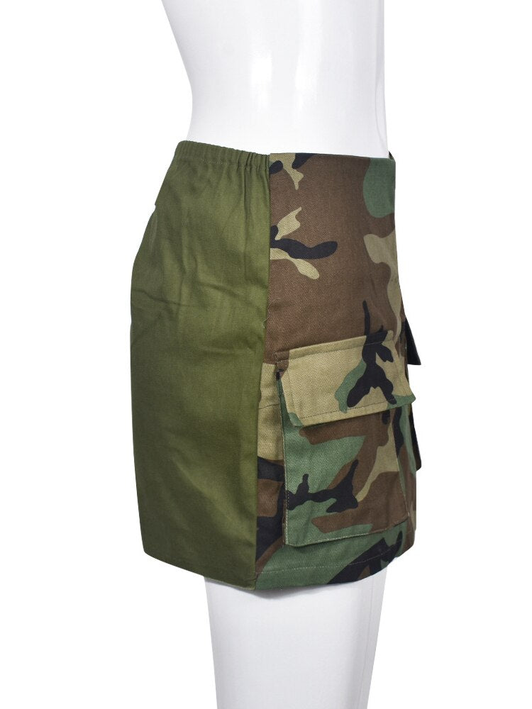 Camouflage Print Pockets Mini Skirts