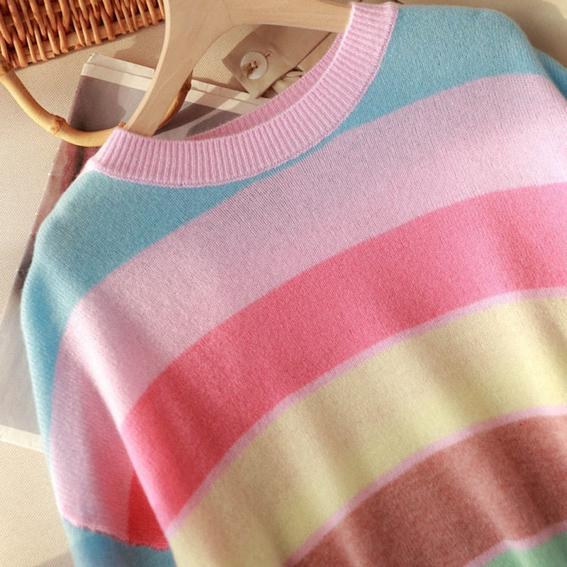 Rainbow Striped Round Neck Knitwear