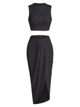 Sleeveless Crop Tank Side 2 Pieces Maxi Dresses