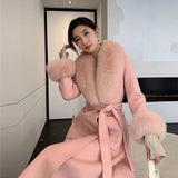 Winter Woolen Coats Fur Collar Scarf