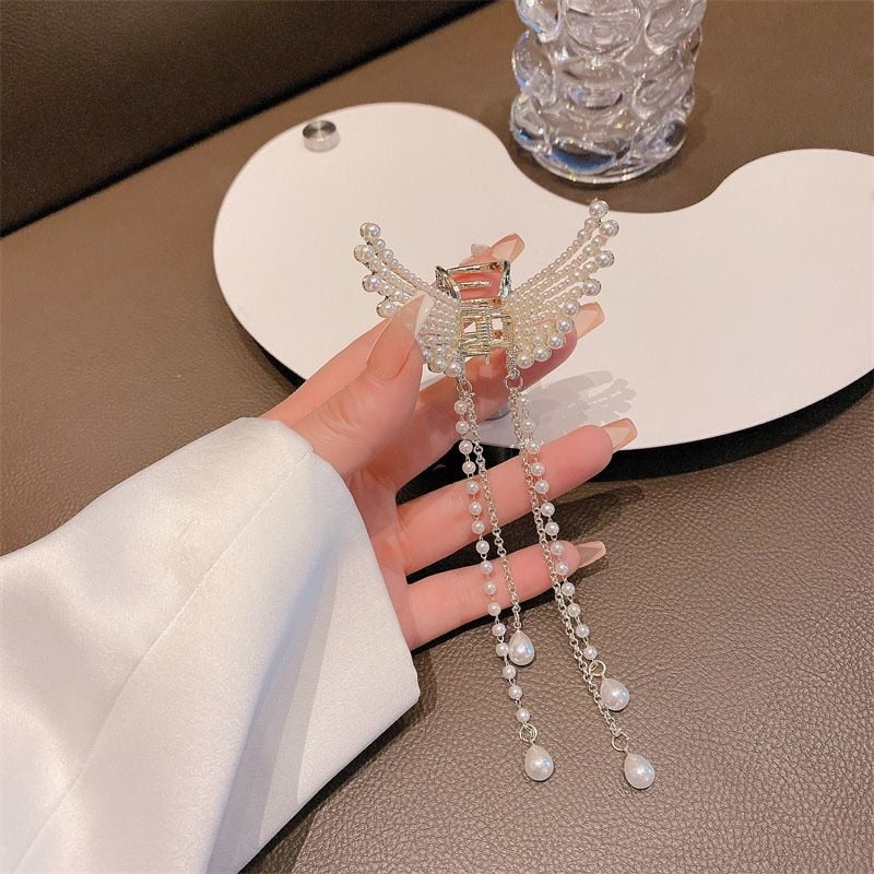 Female Butterfly Pearl Tassel Hair Claw