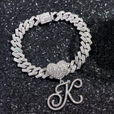 Letter Initial Heart Cuban Anklets