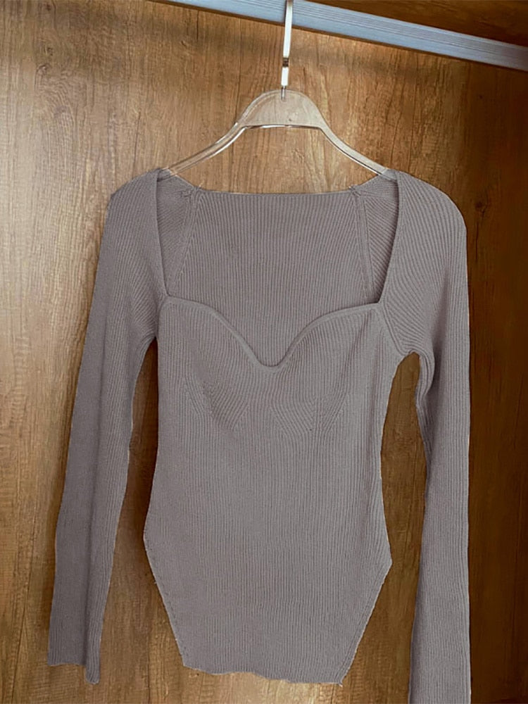 Square Collar Long Sleeve Woman Sweaters