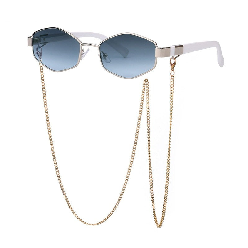 Retro Hexagon With Chain Sunglasses