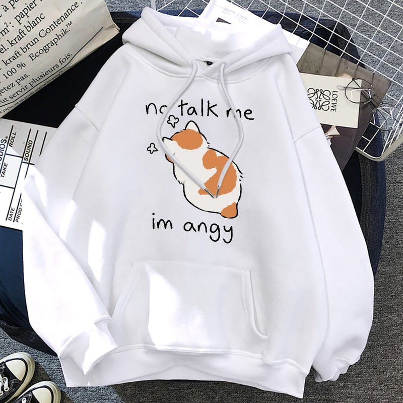 No Talk Me Cute Angry Cat Print Hoody