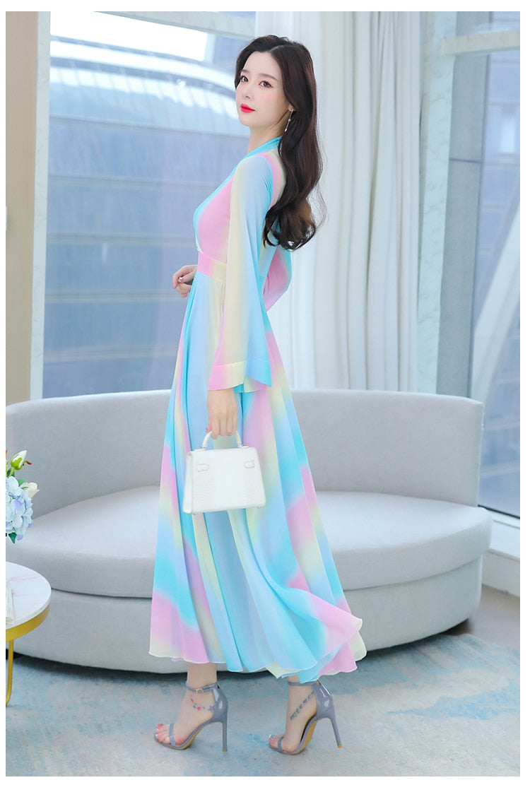 Elegant Chiffon Beach Casual Long Sleeve Dresses