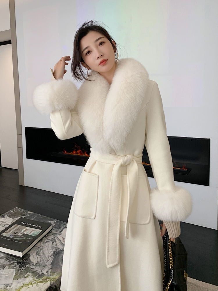 Winter Woolen Coats Fur Collar Scarf