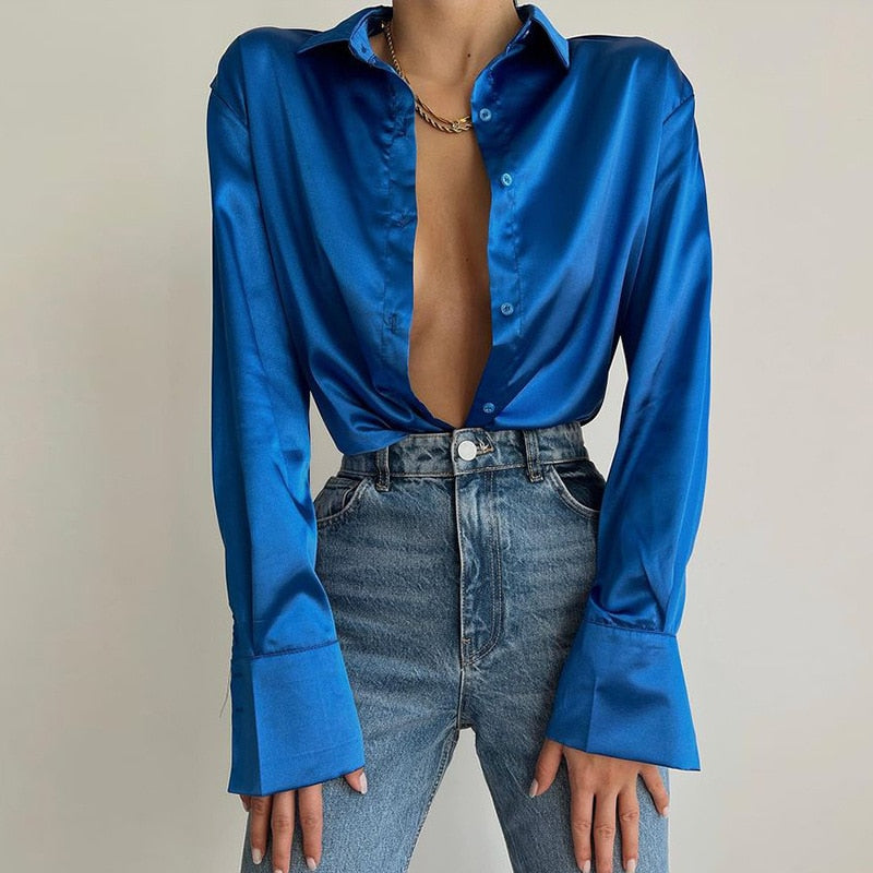 Elegant Satin Long Sleeve Blouses