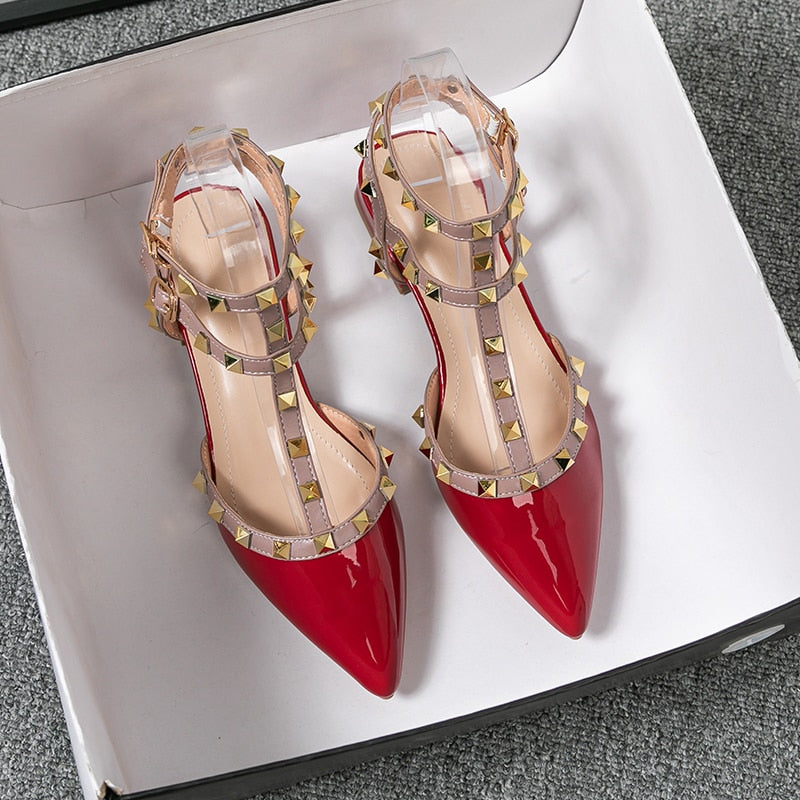 pointed rivet red casual shoes