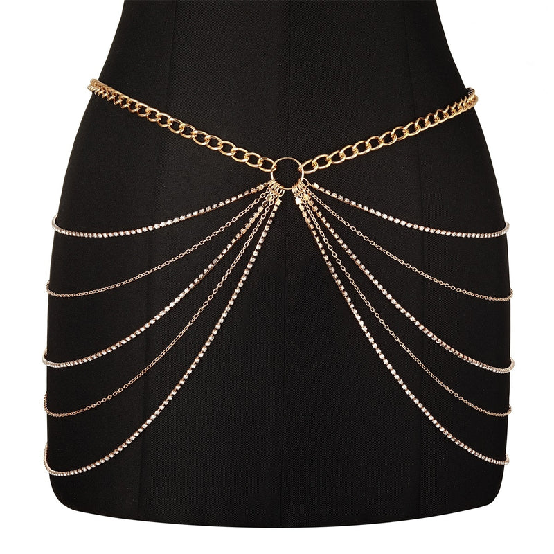 Layered Rhinestone  Belly Body Chain