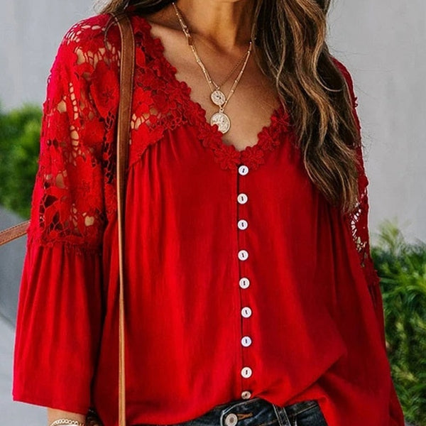 Elegant  summer Top female lace blouse