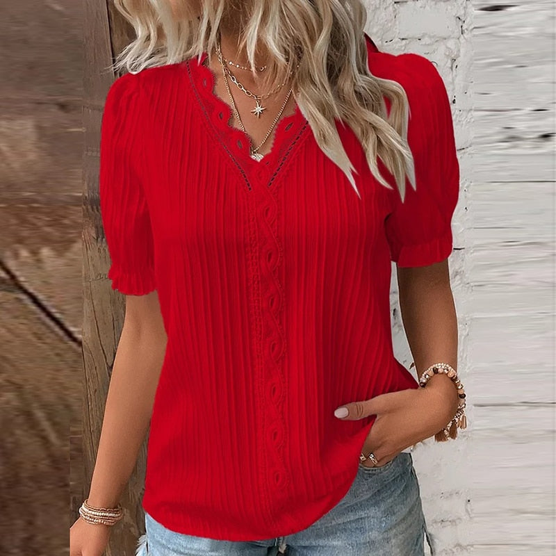 Women Summer Solid Color Blouse