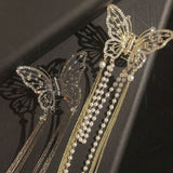 Female Butterfly Pearl Tassel Hair Claw