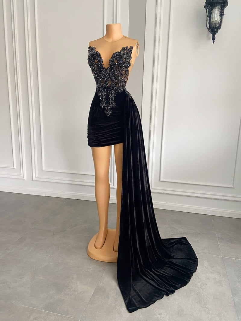 Gowns Black Velvet Short Dresses